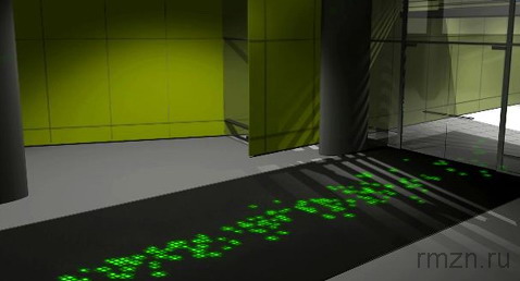 Зеленый светящийся ковер с динамическими узорами (фото с сайта electroland.net).