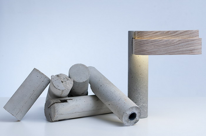 Лампа из дерева и бетона