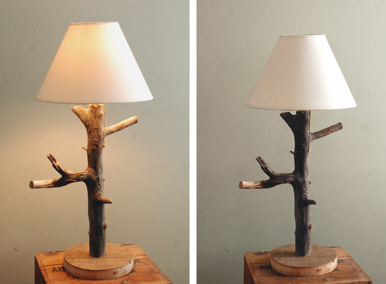 Настольная лампа со стойкой из ветки дерева